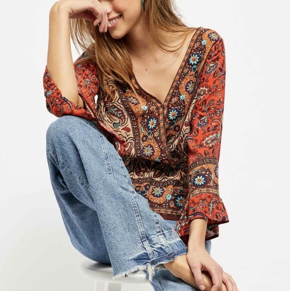 Free People gorgeous print surplice wrap top - Picture 2 of 14